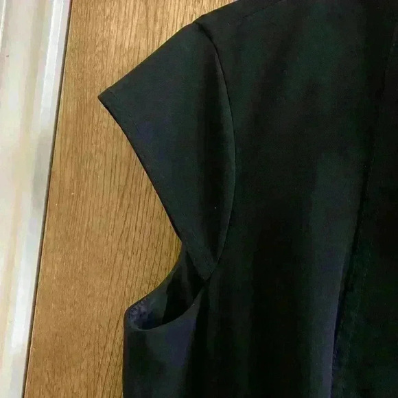 Calvin Klein Button Down Cap Sleeves stand collar  Belted Black Career Dress - Picture 2 of 12